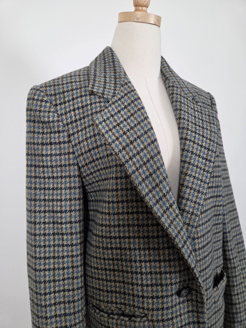 Romanian Houndstooth Oversized Blazer Blue Brown Boxy (c1) - Picture 3 of 12